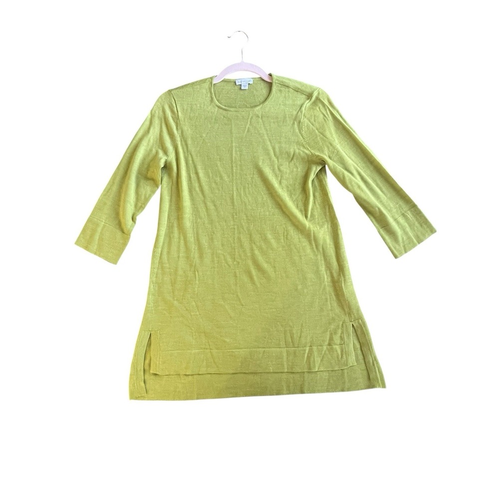 J Jill Merino Wool 3/4 Button Sleeve Long‎ Tunic Scoopneck Sweater Moss Green XS